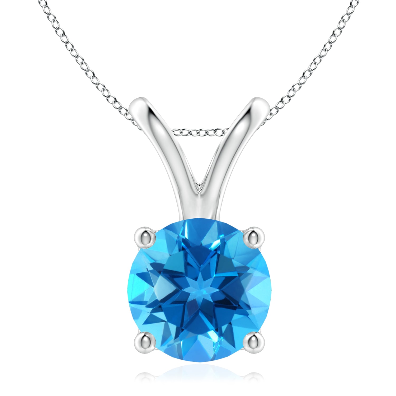 V-Bale Round Swiss Blue Topaz Solitaire Pendant 5mm Swiss Blue Topaz V-Bale Round Swiss Blue Topaz Solitaire Pendant 5mm Swiss Blue Topaz